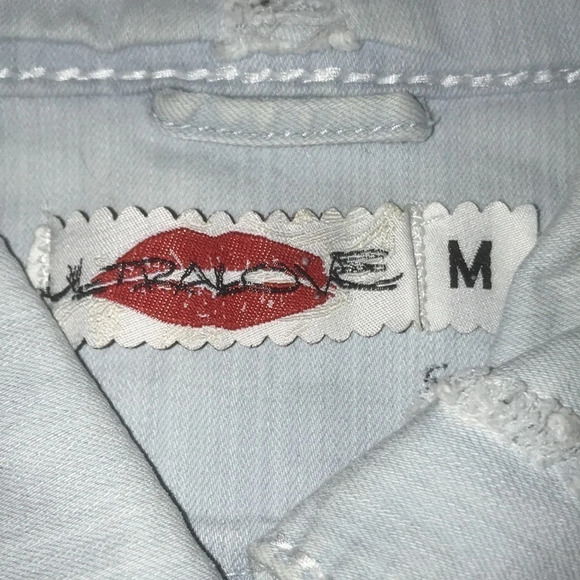 ULTRALOVE crop distressed jean long sleeve button up jacket Y2K NEW size M - Picture 3 of 8